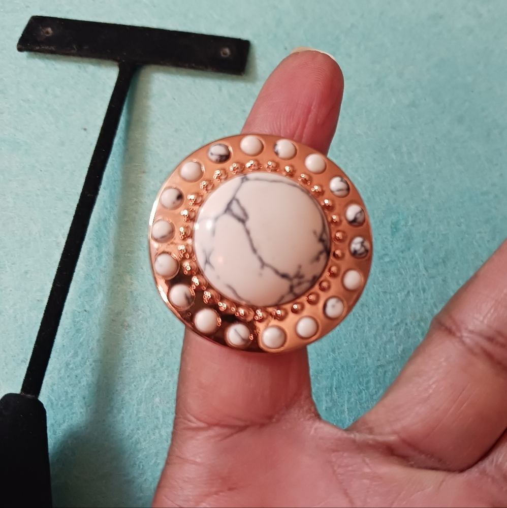 Ring- Big TINY DEVOTIONS, Copper Color With White Marble Stone? Accents